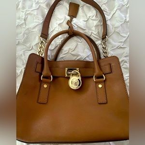 Brown, Michael Kors Hamilton Saffiano, Medium, Shoulder Bag